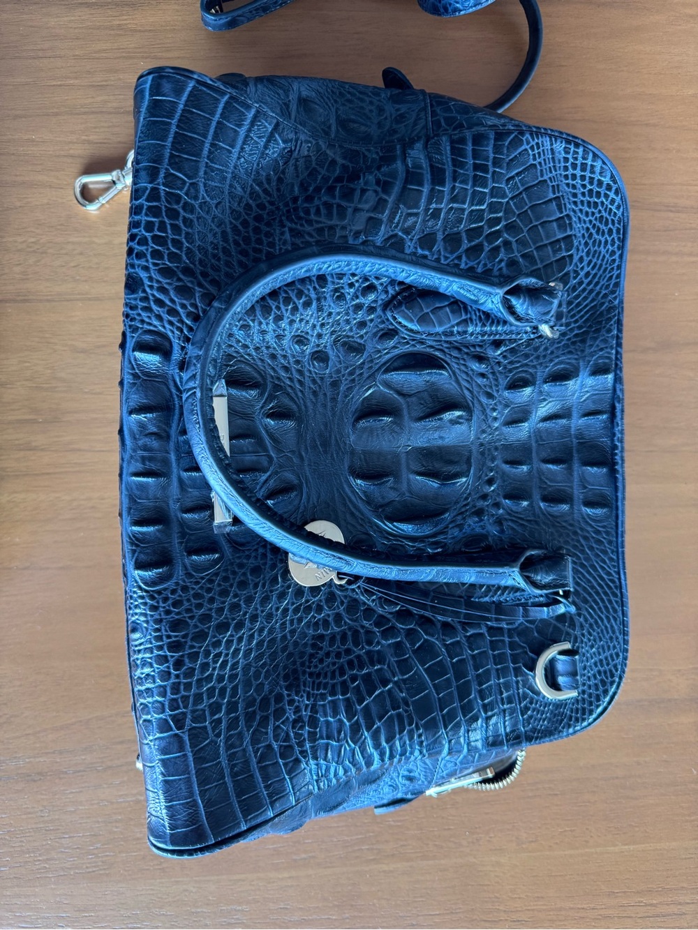 Brahmin Marissa Black Croc-Embossed Soft Leather Tote Bag